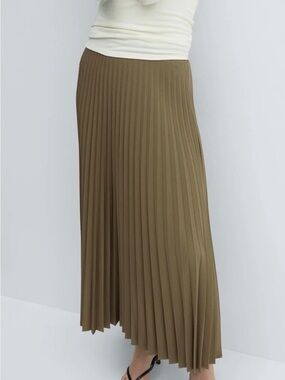 Mango MNG Pleated Midi Skirt - Olive